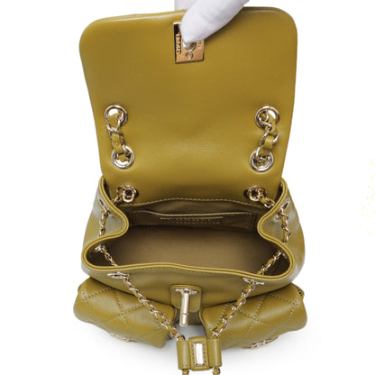 Exclusive Chanel Olive Green Quilted Lambskin Small Duma Pockets Drawstring Backpack — Top View