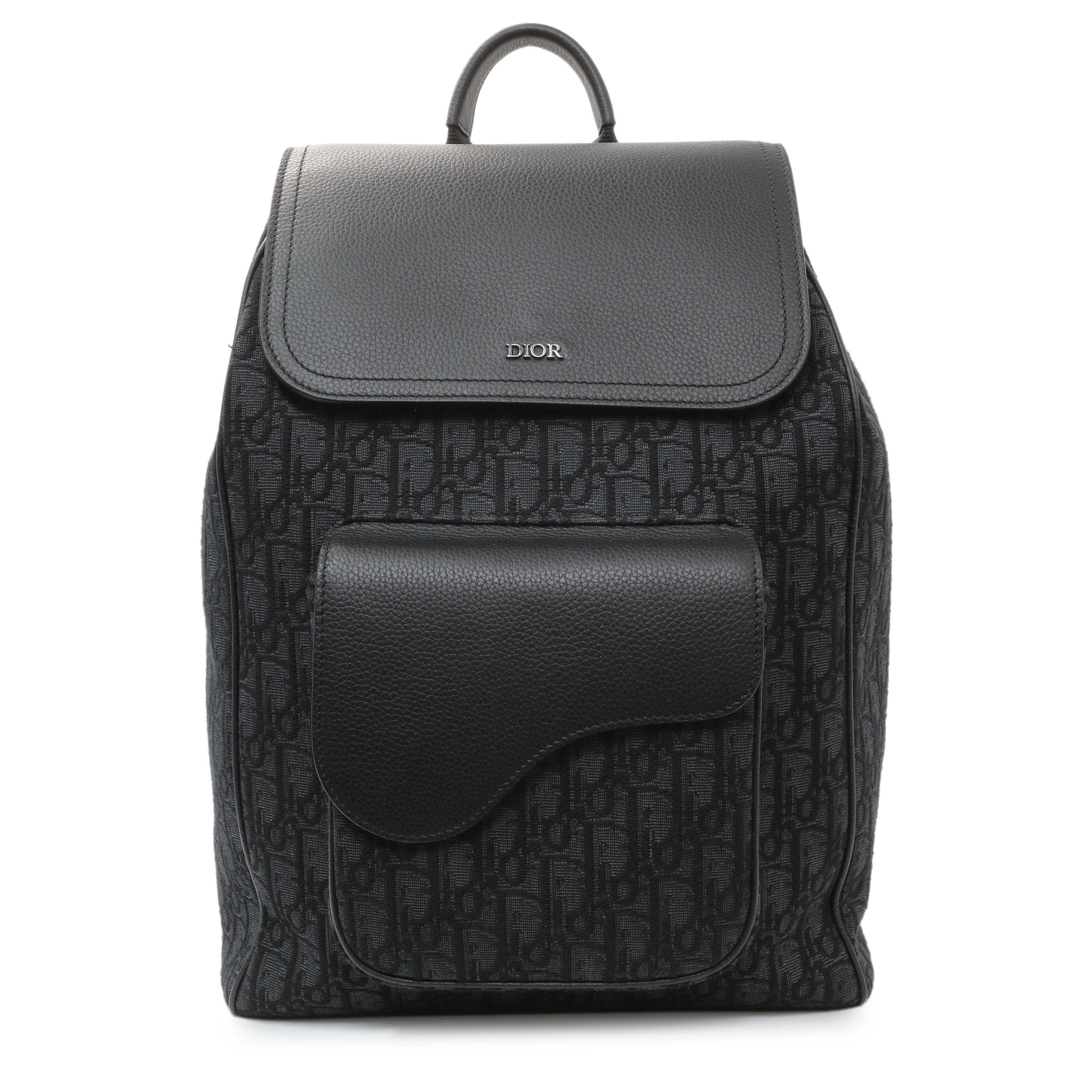 Exclusive Christian Dior Black Oblique Saddle Backpack — Front View