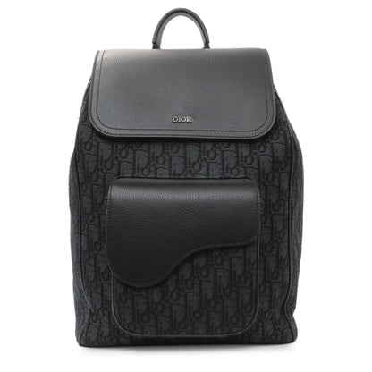 Exclusive Christian Dior Black Oblique Saddle Backpack — Front View