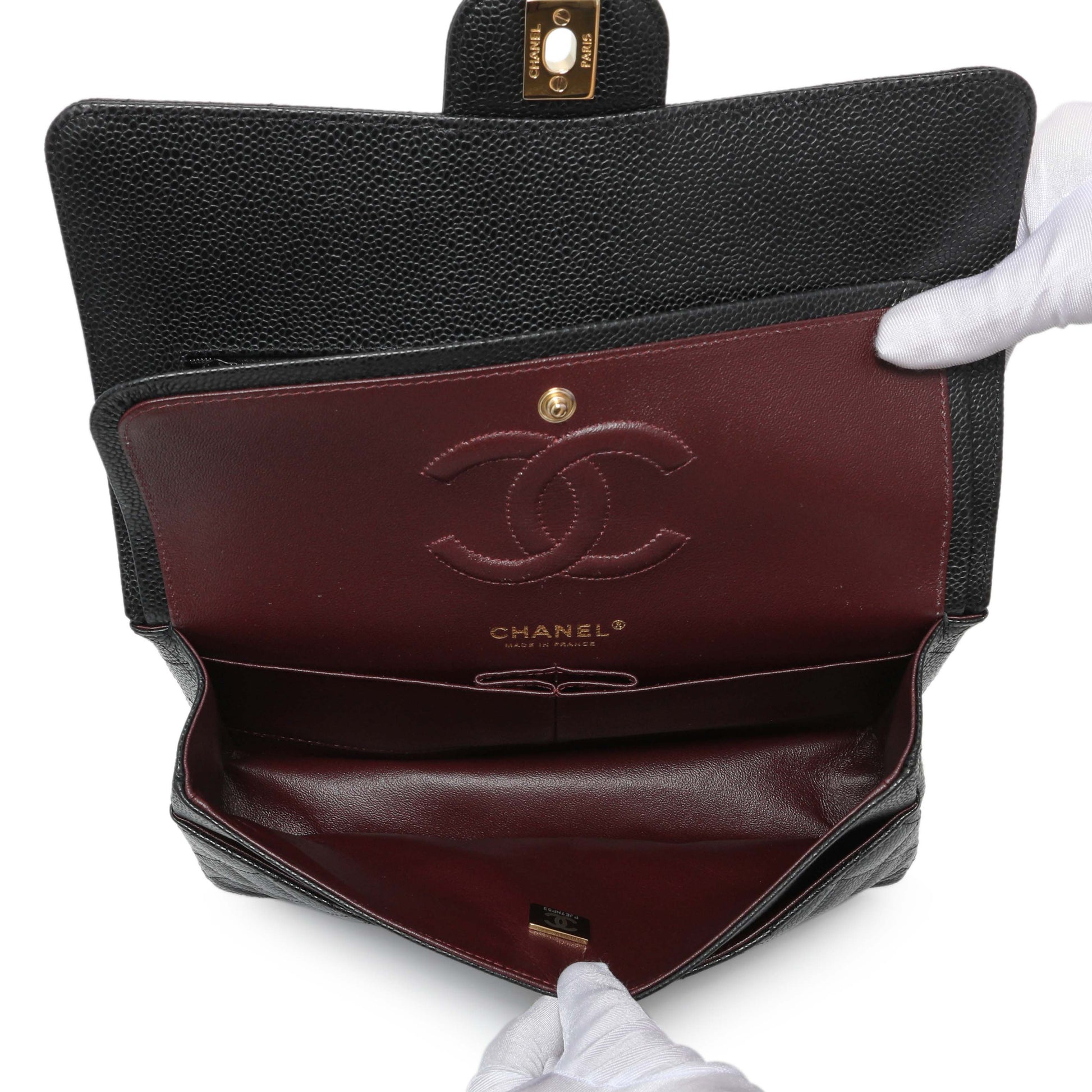 Exclusive Chanel Black Caviar Medium Double Flap — Top View