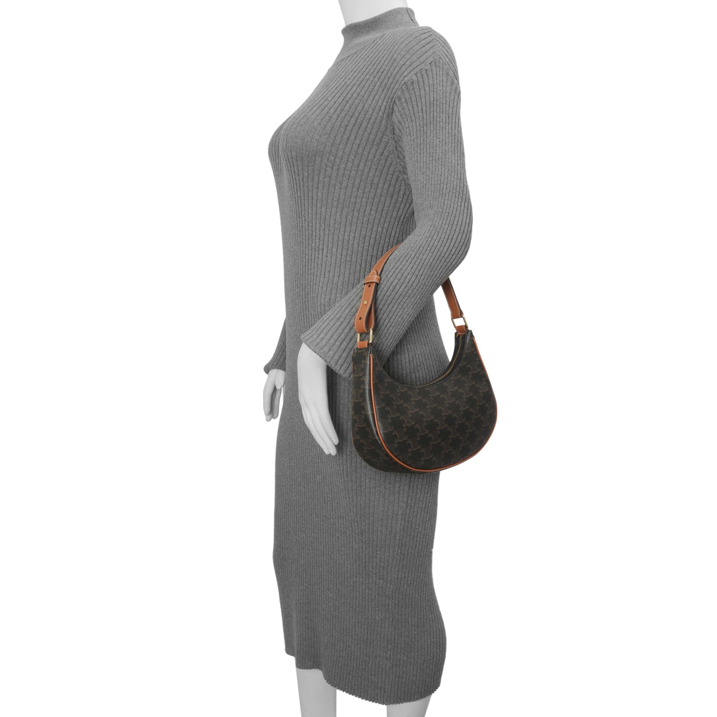 Exclusive Celine Tan Triomphe Canvas Calfskin Ava Shoulder Bag — Lifestyle View
