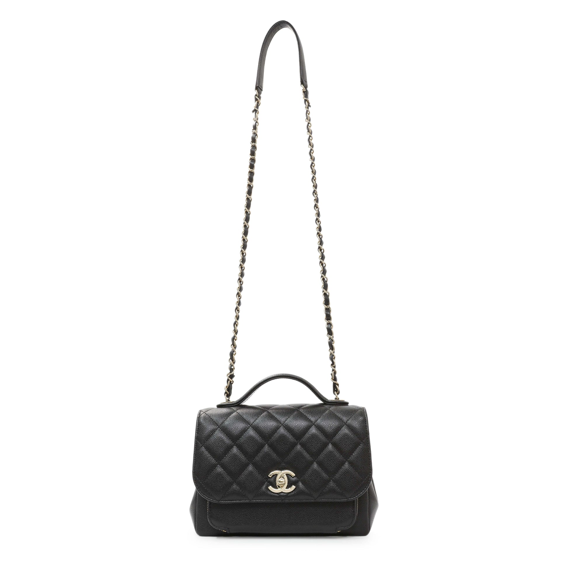 Exclusive Chanel Black Caviar Medium Business Affinity Flap — Front View