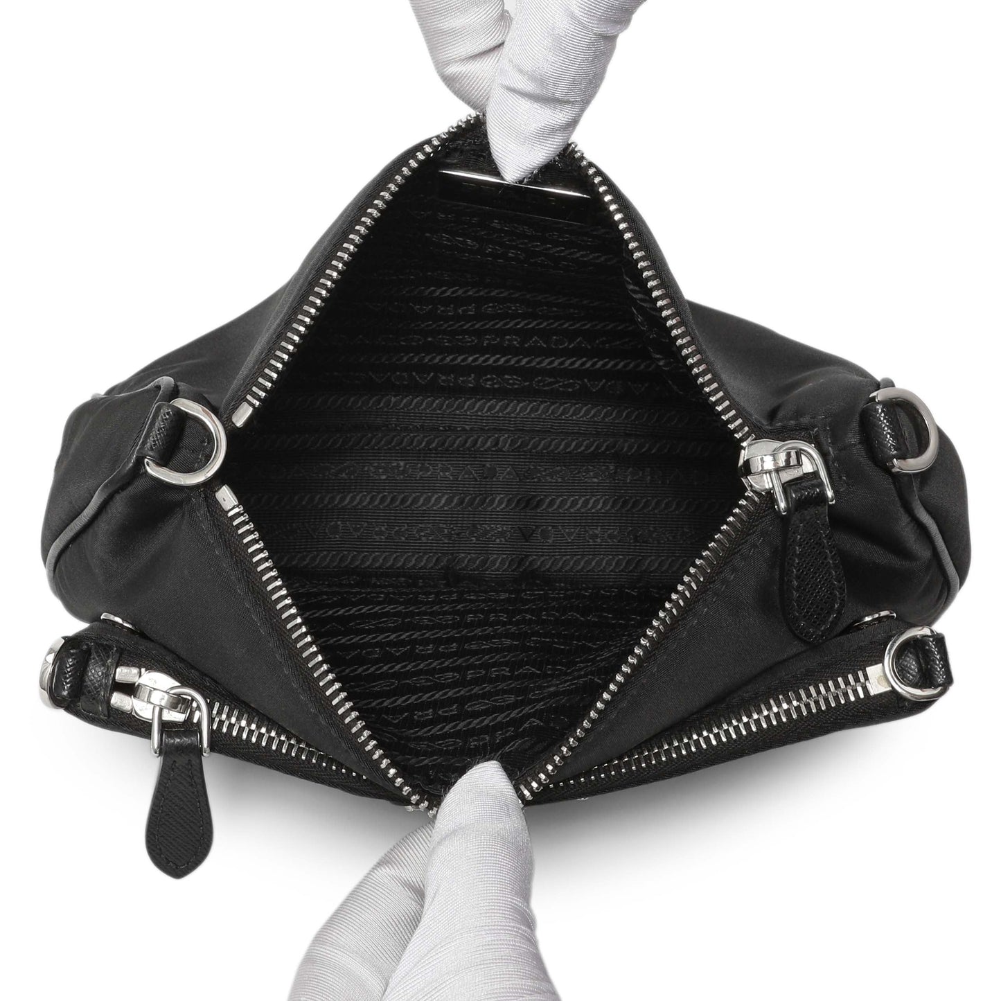 Exclusive Prada Black Re-Nylon Saffiano Double Pouch Shoulder Bag — Alternate View 8