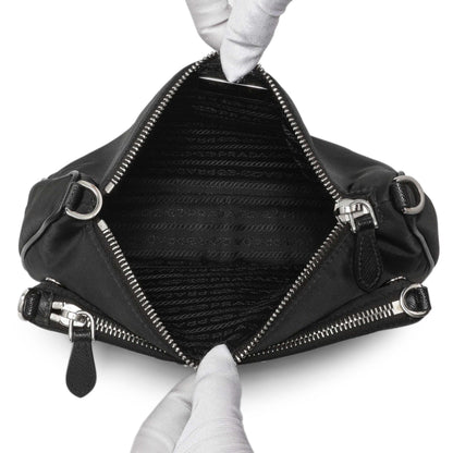 Exclusive Prada Black Re-Nylon Saffiano Double Pouch Shoulder Bag — Alternate View 8