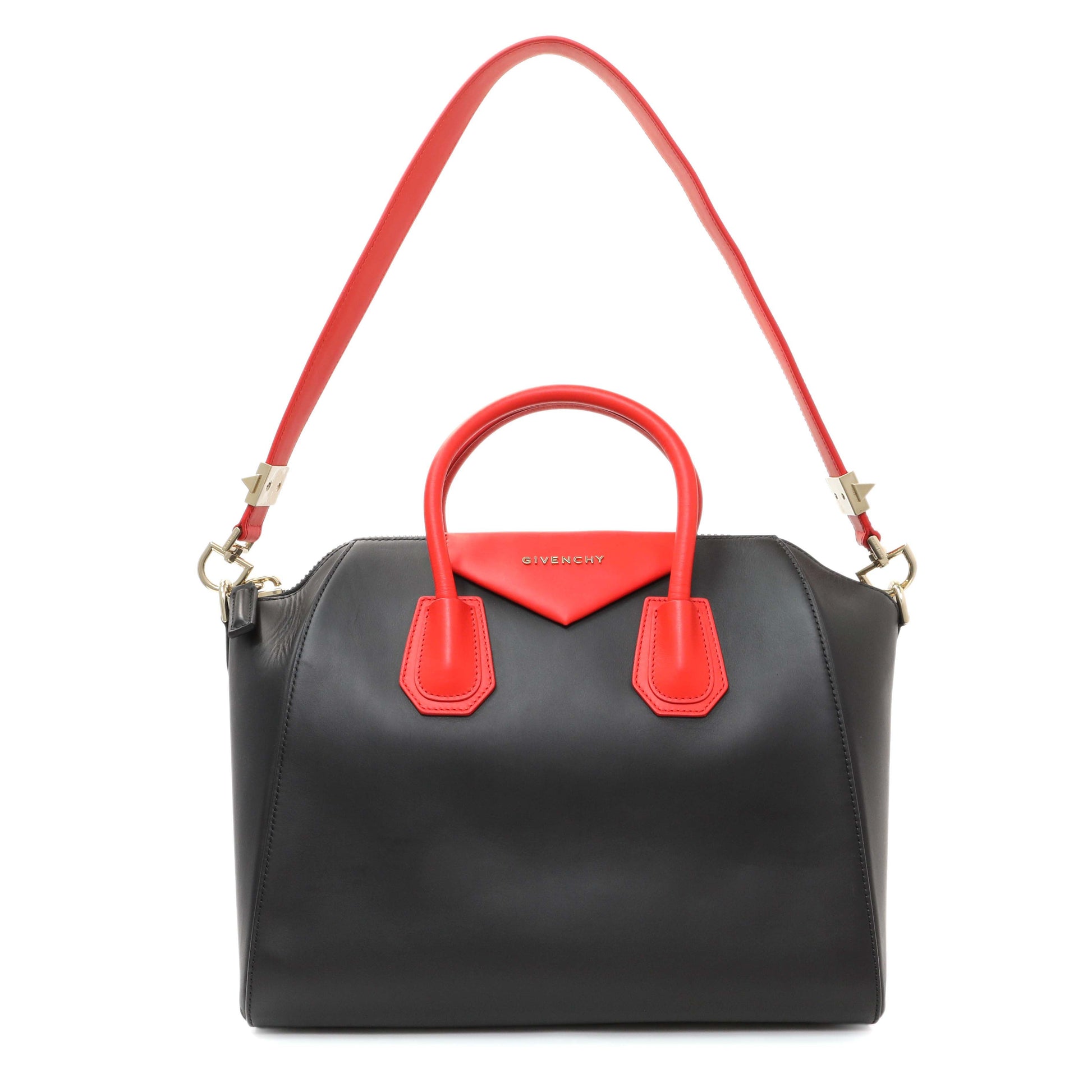 Exclusive Givenchy Black Red Calfskin Medium Antigona Tote — Front View