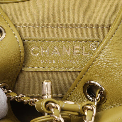 Exclusive Chanel Olive Green Quilted Lambskin Small Duma Pockets Drawstring Backpack — Detail View