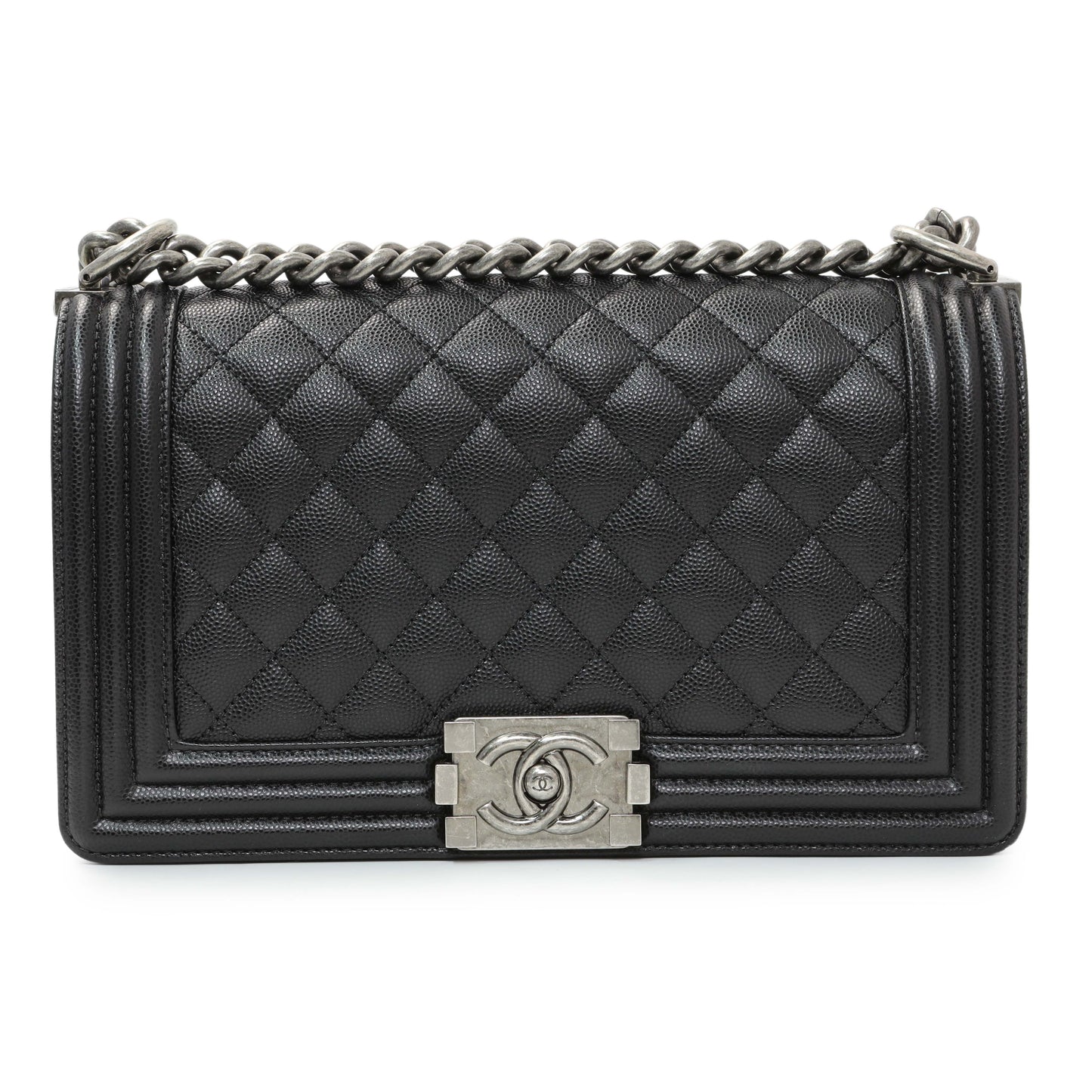 Exclusive Chanel Black Quilted Caviar Medium Boy Flap — Side View