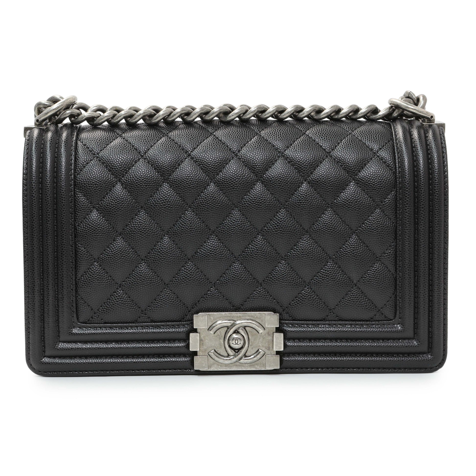 Exclusive Chanel Black Quilted Caviar Medium Boy Flap — Side View