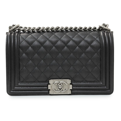Exclusive Chanel Black Quilted Caviar Medium Boy Flap — Side View