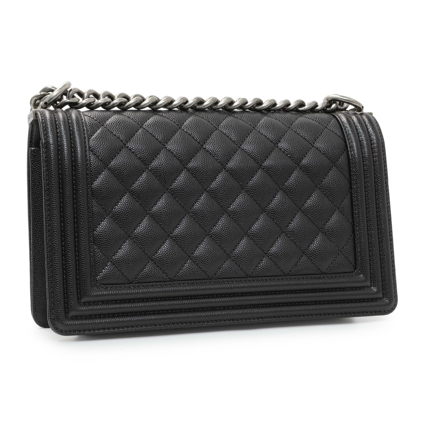 Exclusive Chanel Black Quilted Caviar Medium Boy Flap — Back View