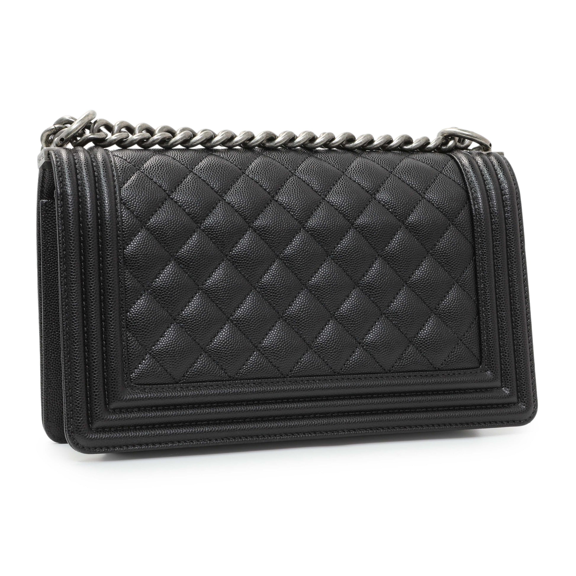 Exclusive Chanel Black Quilted Caviar Medium Boy Flap — Back View