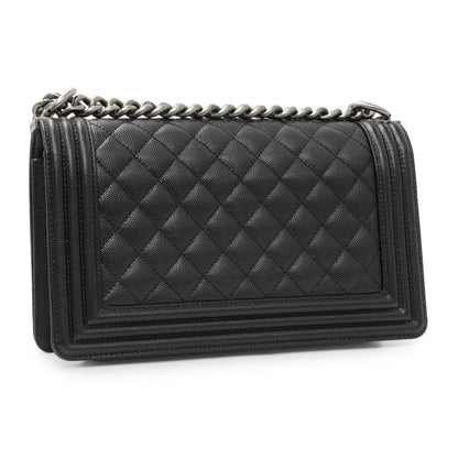 Exclusive Chanel Black Quilted Caviar Medium Boy Flap — Back View