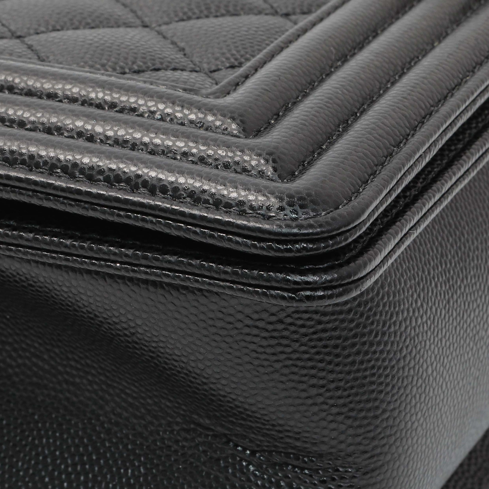 Exclusive Chanel Black Quilted Caviar Medium Boy Flap — Detail View