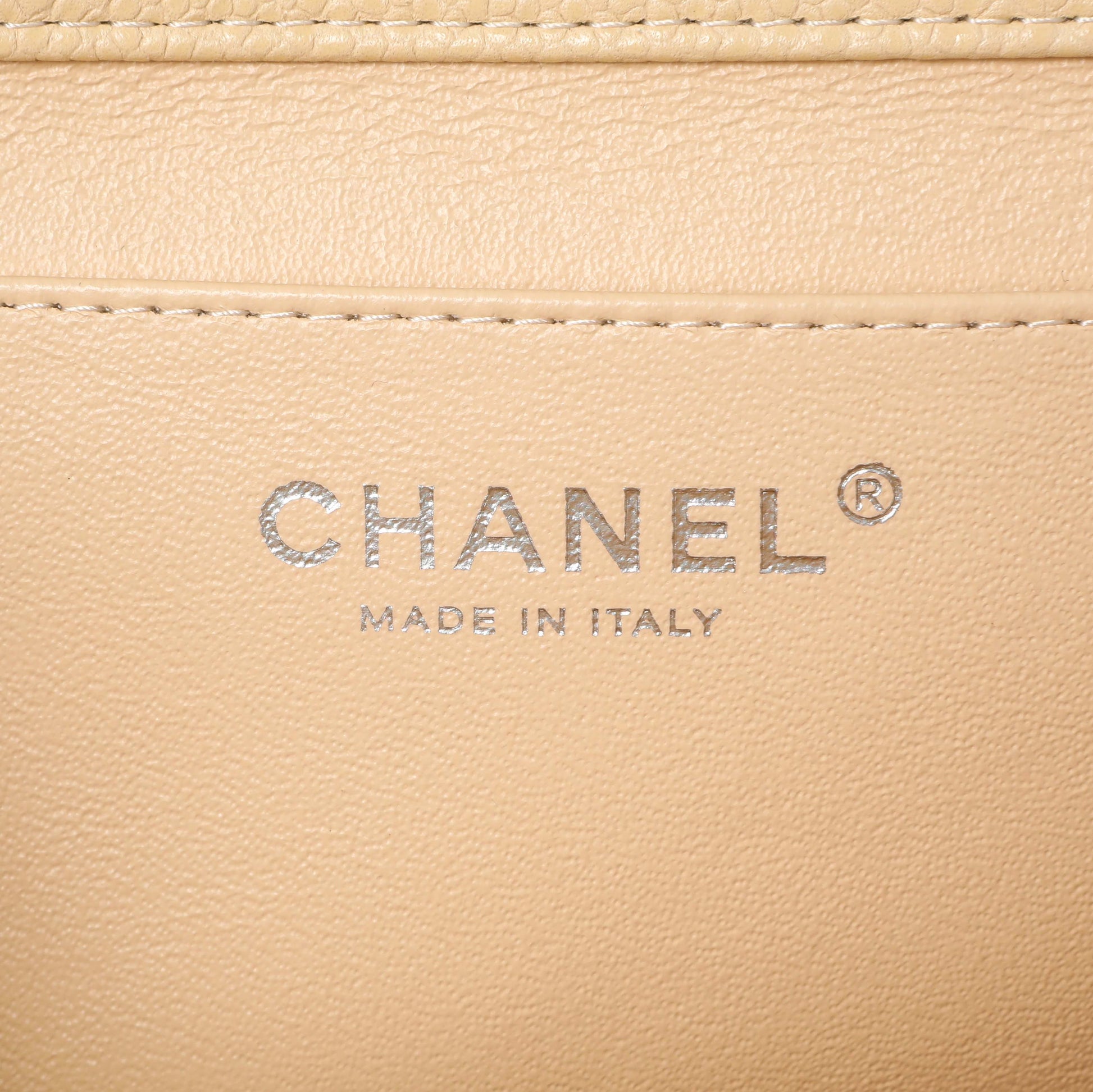 Exclusive Chanel Beige Quilted Caviar Clutch With Chain Flap — Lifestyle View