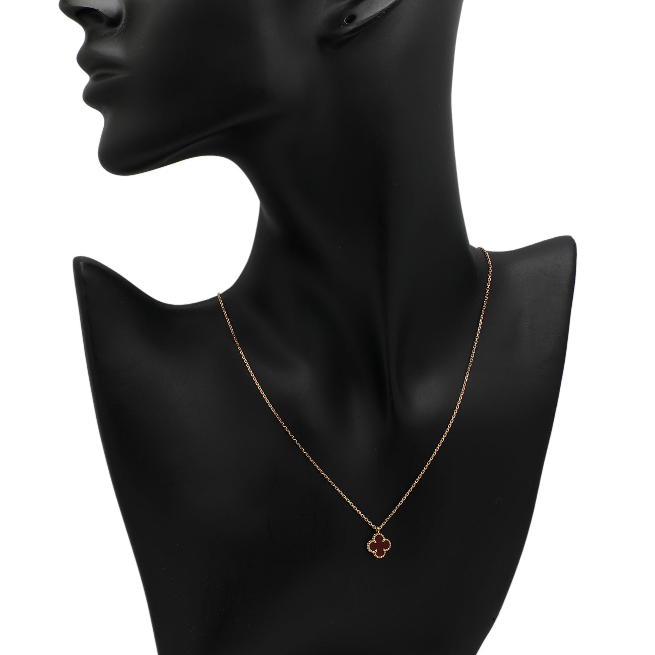 Exclusive Van Cleef & Arpels 18K Rose Gold Carnelian Sweet Alhambra Pendant — Top View
