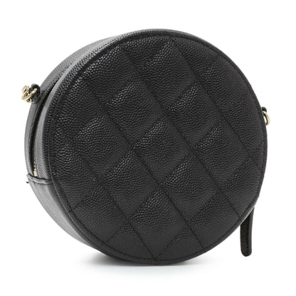 Exclusive Chanel Black Quilted Caviar Round Clutch With Chain — Back View