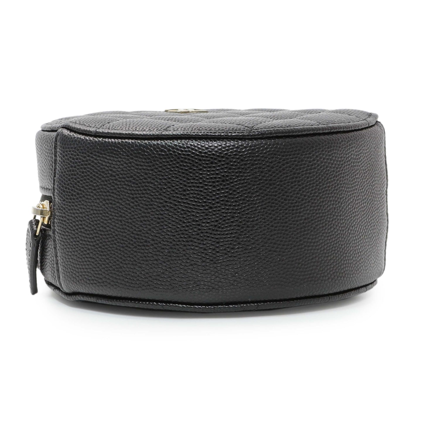 Exclusive Chanel Black Quilted Caviar Round Clutch With Chain — Top View