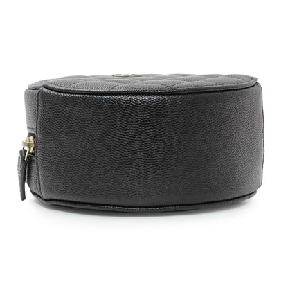 Exclusive Chanel Black Quilted Caviar Round Clutch With Chain — Top View