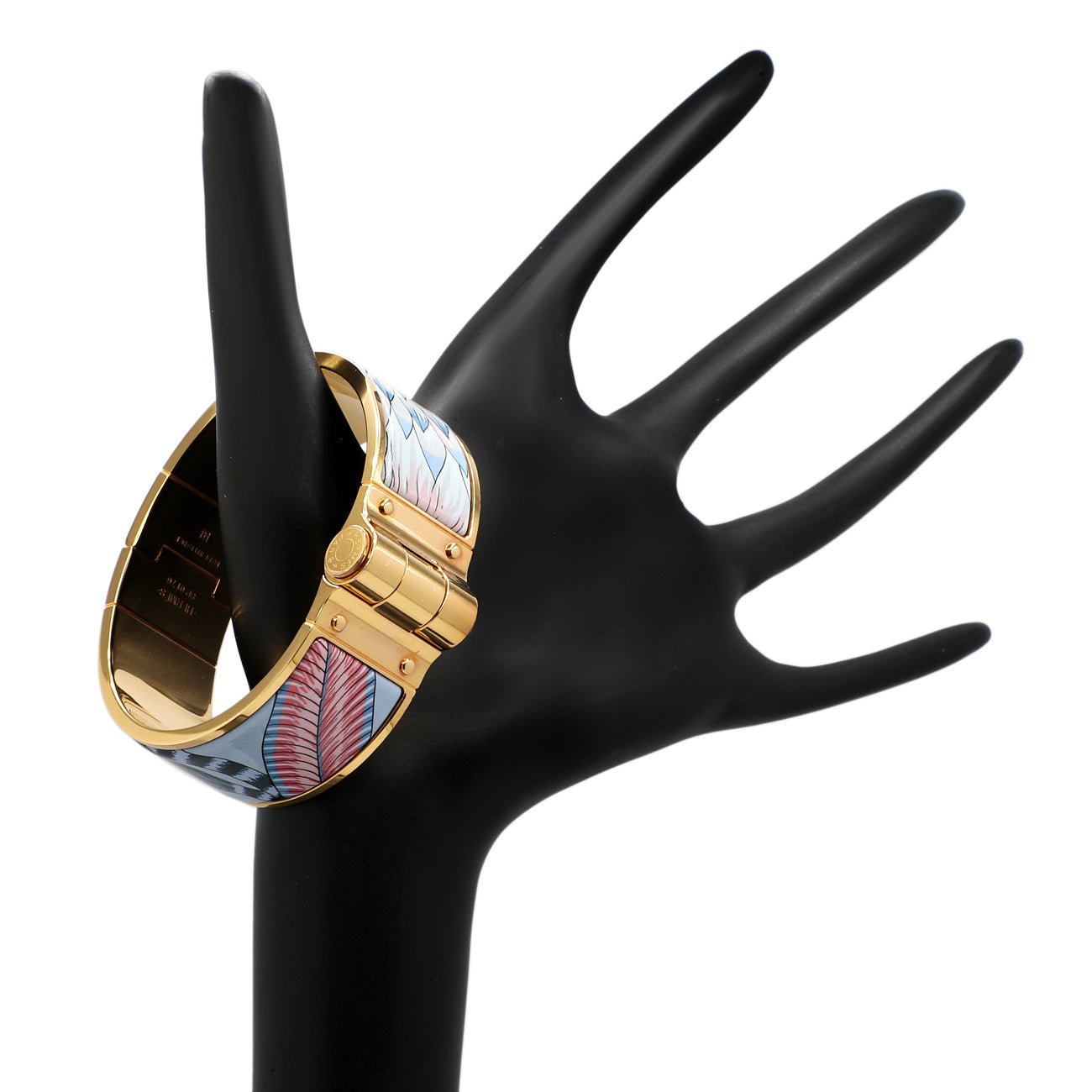 Exclusive Hermes Enamel Charniere Savana Dance Wide Hinged Bracelet — Back View