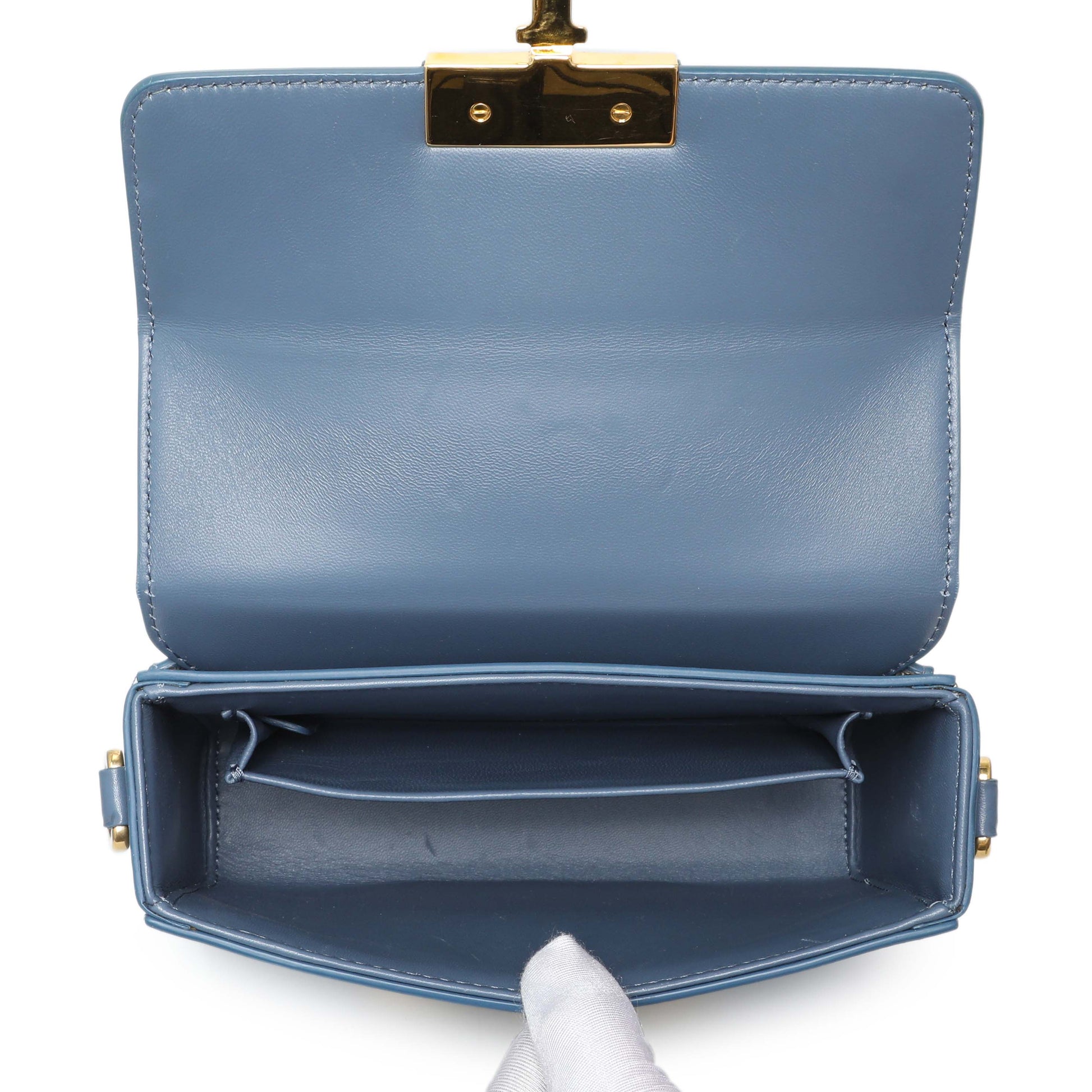 Exclusive Christian Dior Blue Smooth Calfskin Montaigne 30 Box Shoulder — Top View