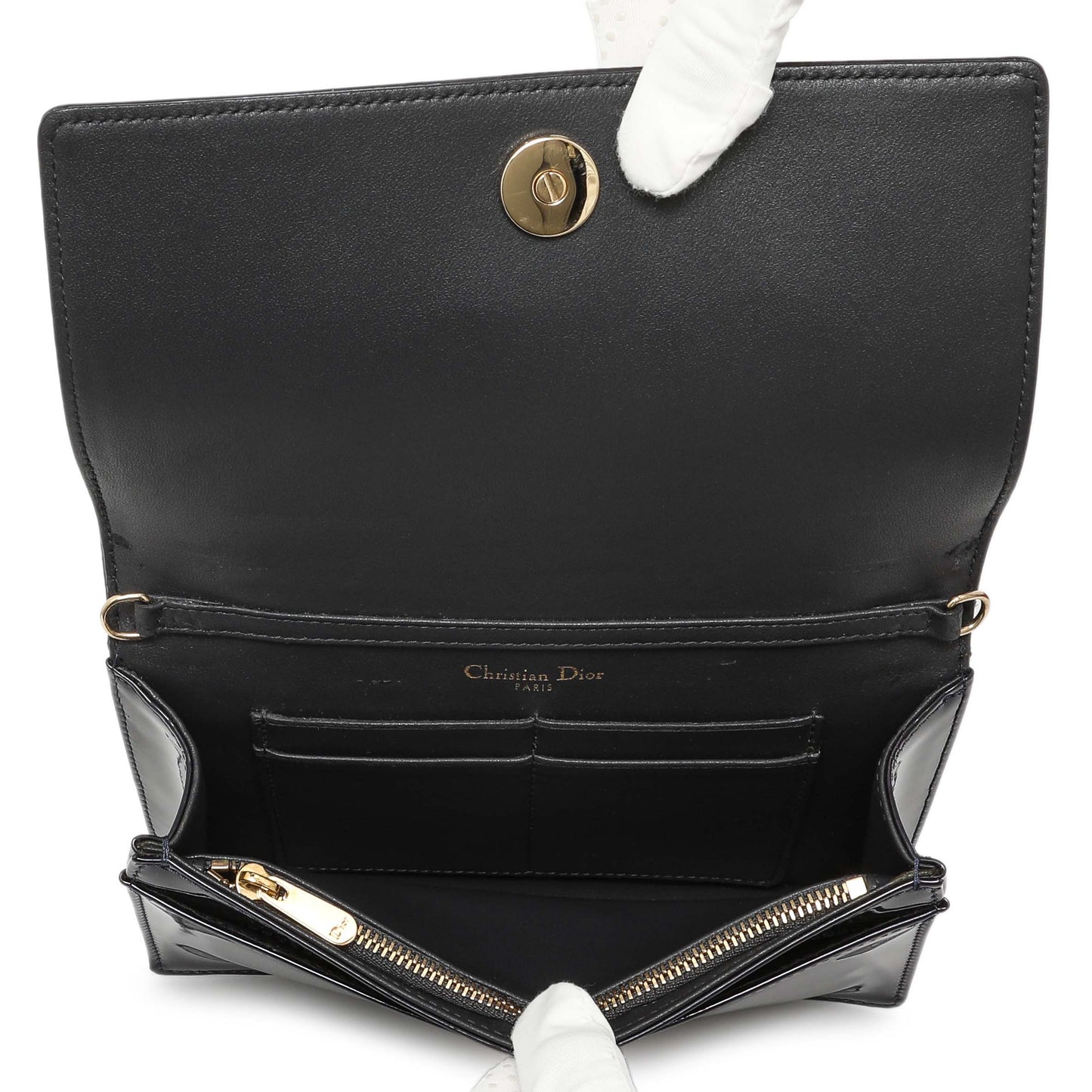 Exclusive Christian Dior Navy Patent Micro-Cannage Diorama Wallet on Chain — Alternate View 12