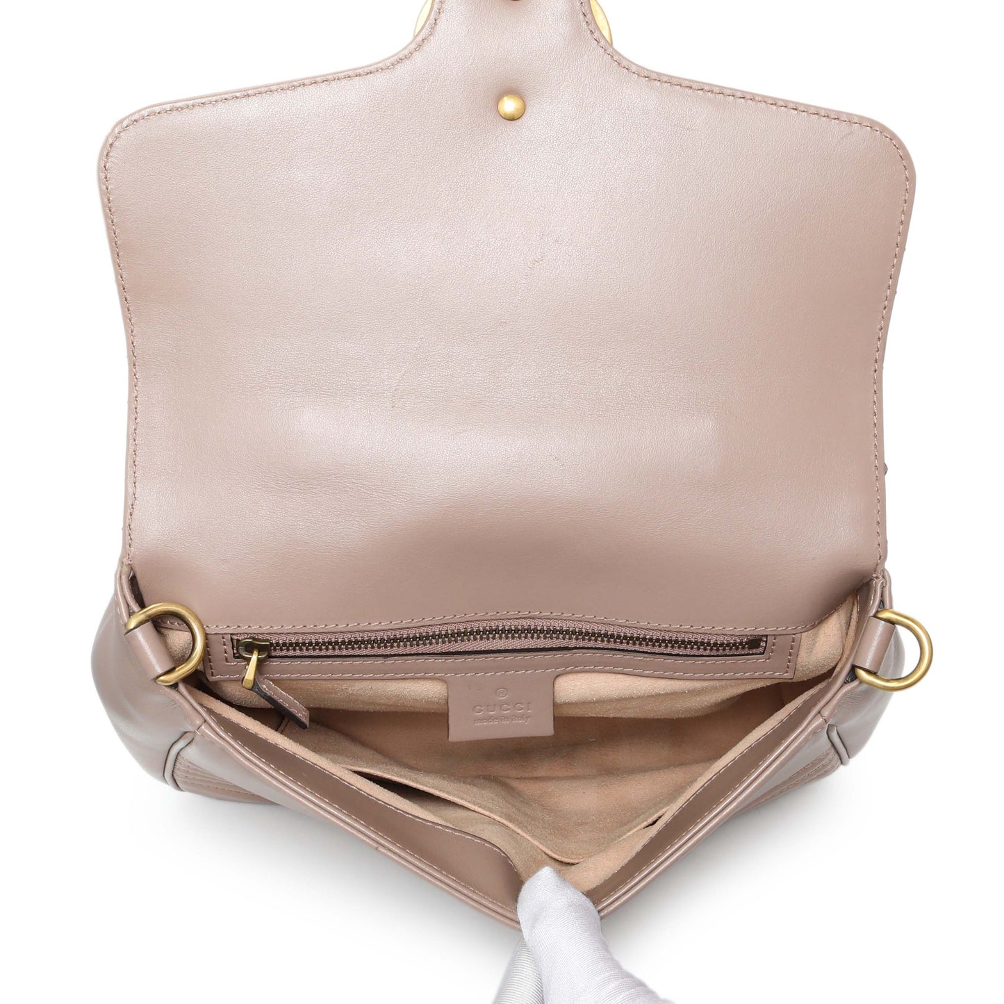 Exclusive Gucci Porcelain Calfskin Matelasse Small GG Marmont Top Handle Shoulder Bag — Top View