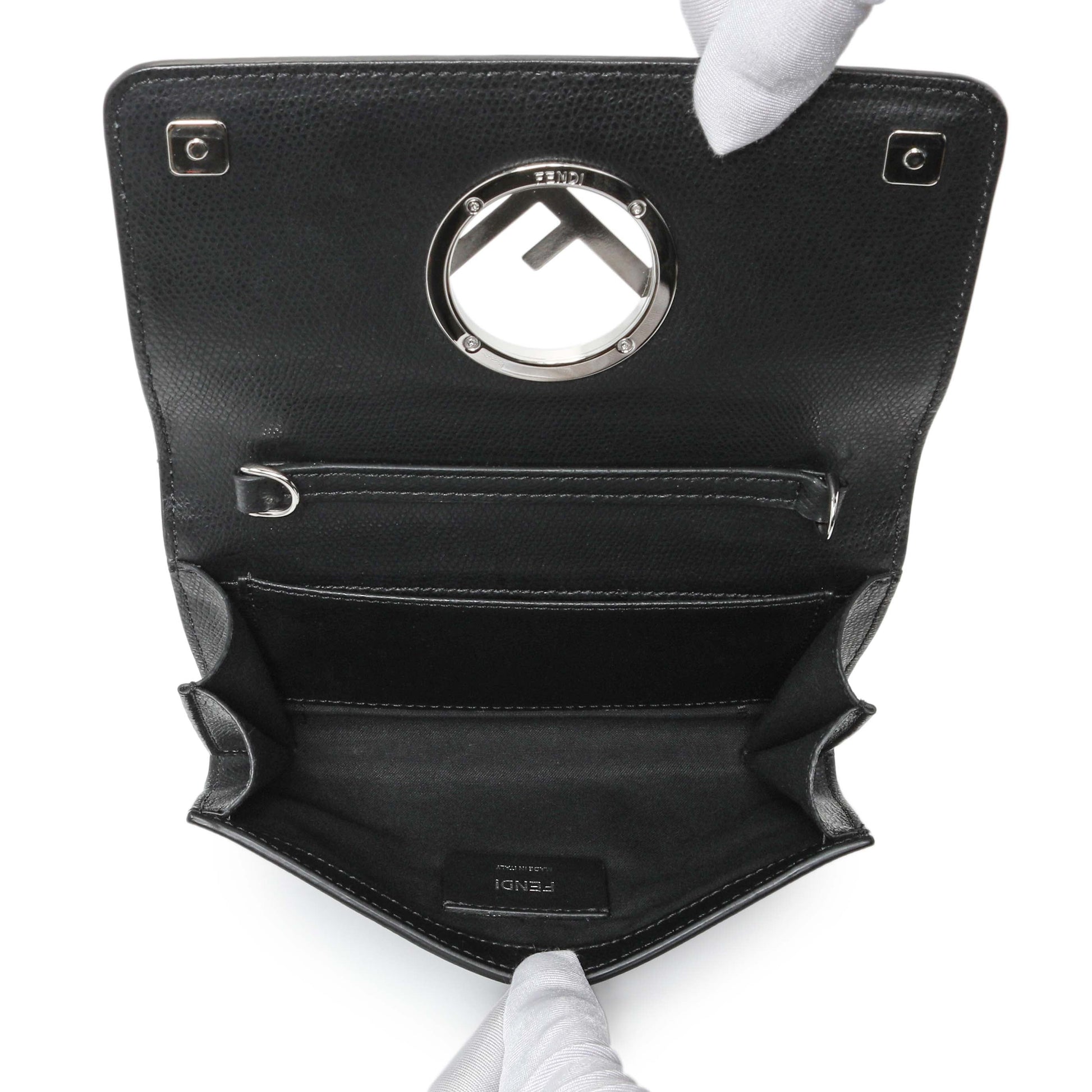 Exclusive Fendi Black Calfskin F is Fendi Kan I Wallet On Chain — Top View