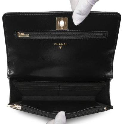 Exclusive Chanel Black Quilted Crumpled Lambskin Pearl Top Handle Wallet on Chain WOC — Top View