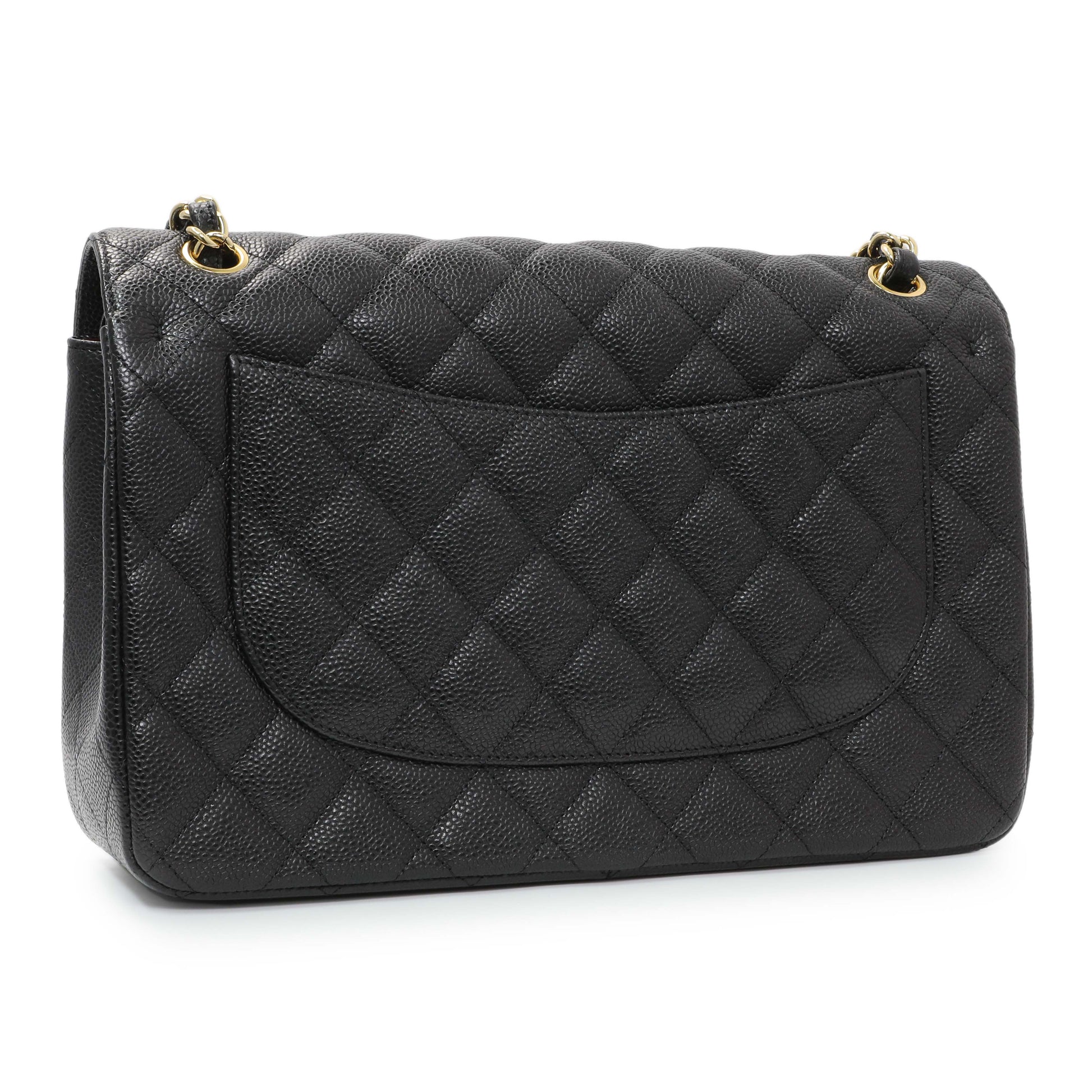Exclusive Chanel Black Quilted Caviar Jumbo Classic Double Flap — Side View