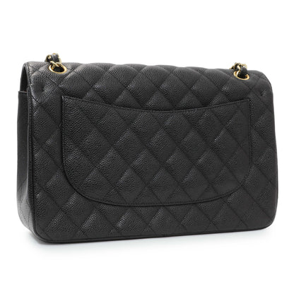 Exclusive Chanel Black Quilted Caviar Jumbo Classic Double Flap — Side View