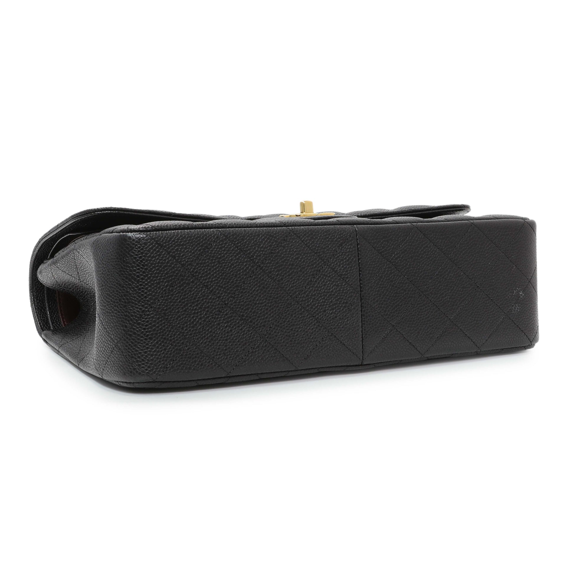 Exclusive Chanel Black Quilted Caviar Jumbo Classic Double Flap — Back View