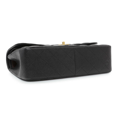 Exclusive Chanel Black Quilted Caviar Jumbo Classic Double Flap — Back View
