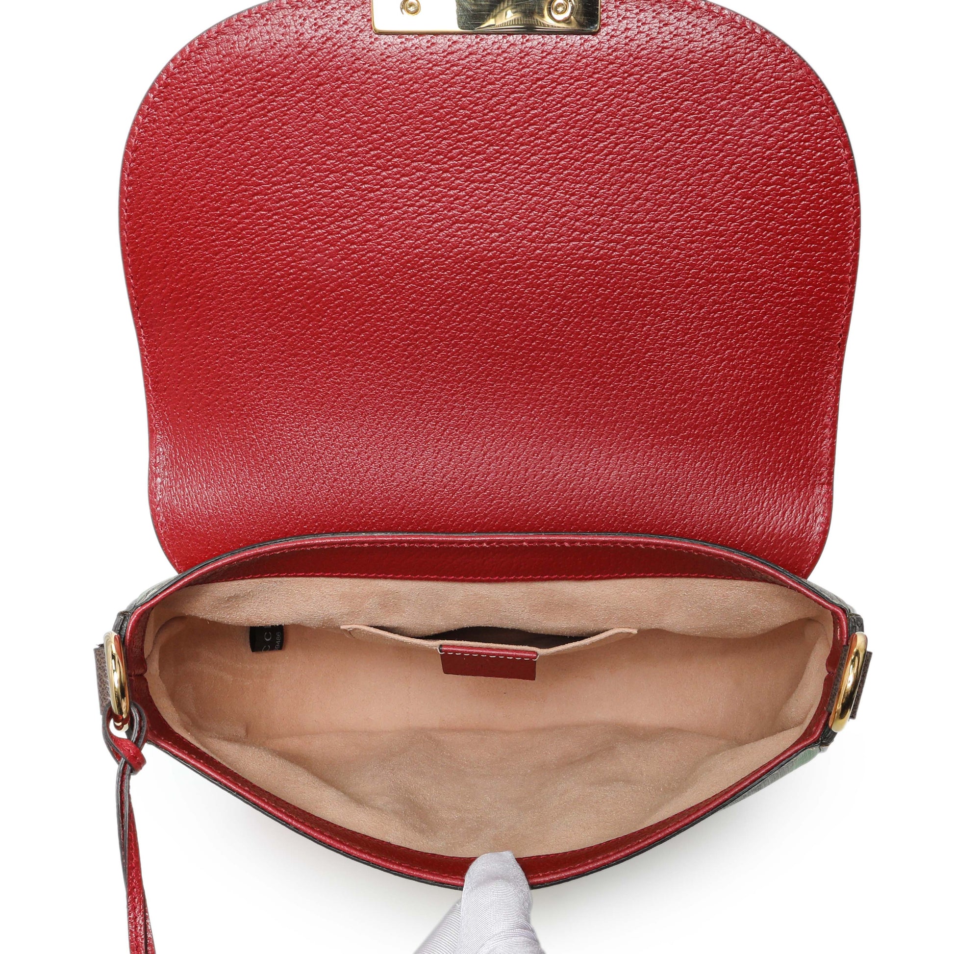 Exclusive Gucci GG Supreme Monogram Tian Web Medium Padlock Messenger Shoulder Bag — Top View