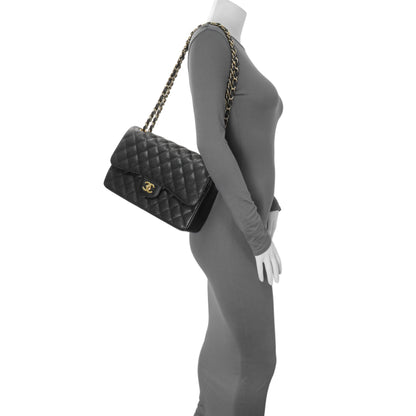 Exclusive Chanel Black Quilted Caviar Jumbo Classic Double Flap — Alternate View 7