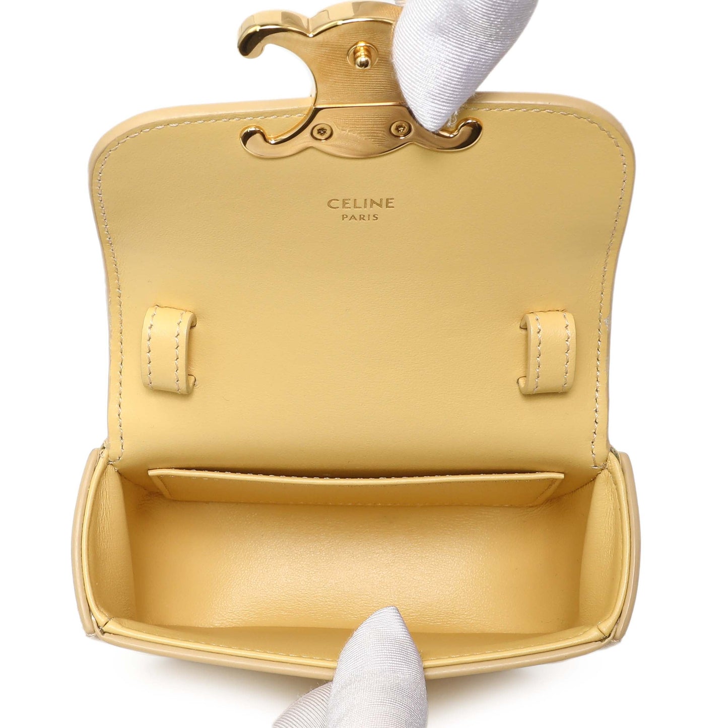 Exclusive Celine Light Yellow Shiny Calfskin Mini Claude — Detail View