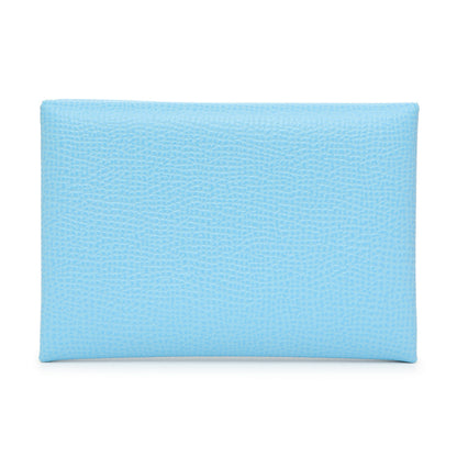 Exclusive Hermes Celeste Epsom Calvi Duo Card Case — Front View
