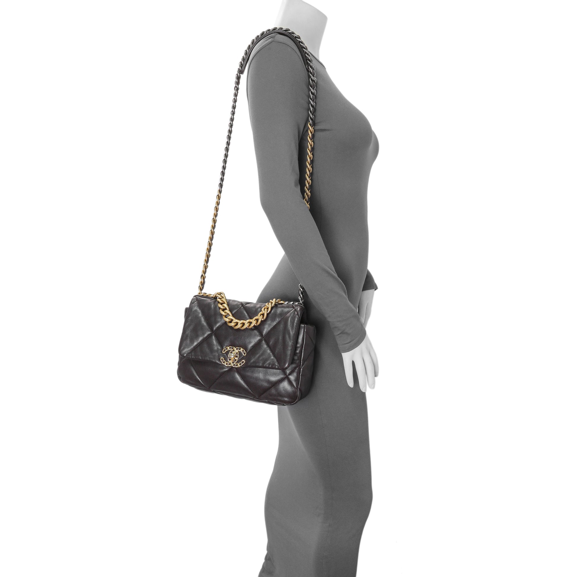 Exclusive Chanel Brown Quilted Lambskin Medium Chanel 19 Flap — Alternate View 12