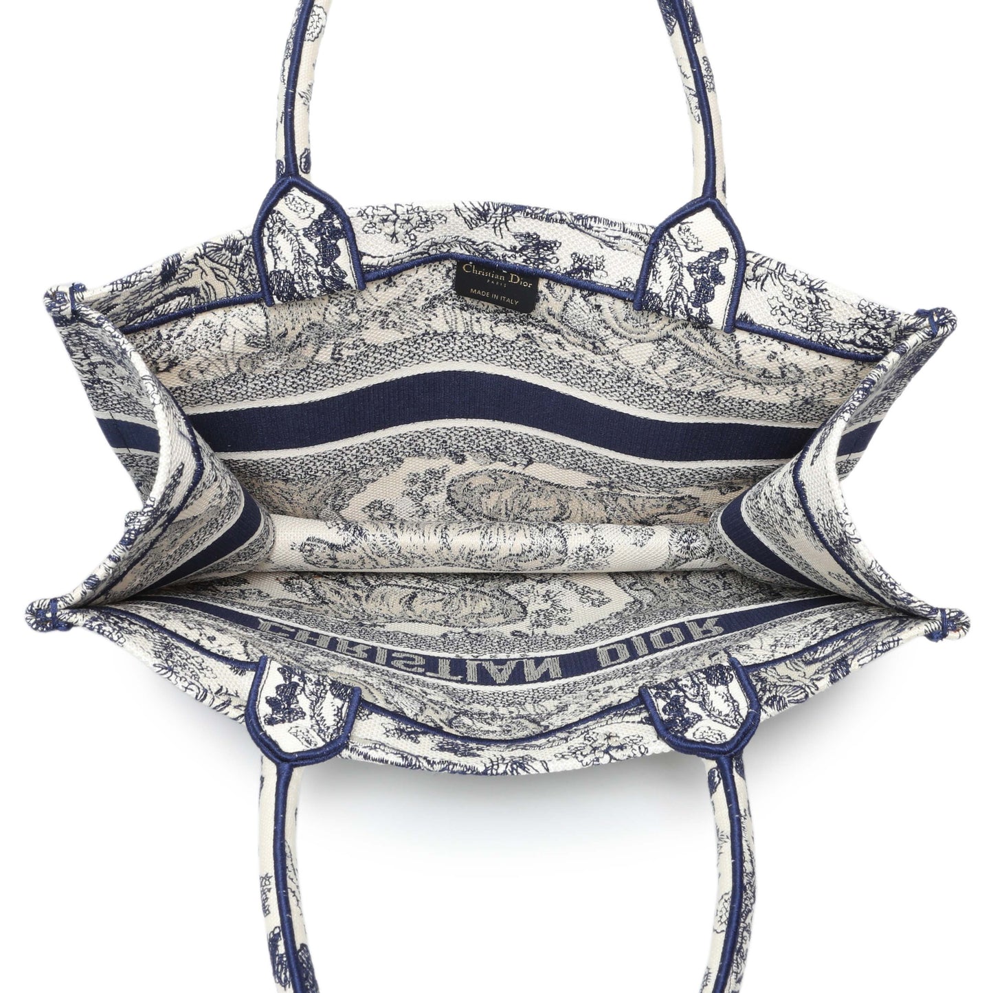 Exclusive Christian Dior Blue Dioriviera Reverse Striped Toile De Jouy Medium Book Tote — Top View