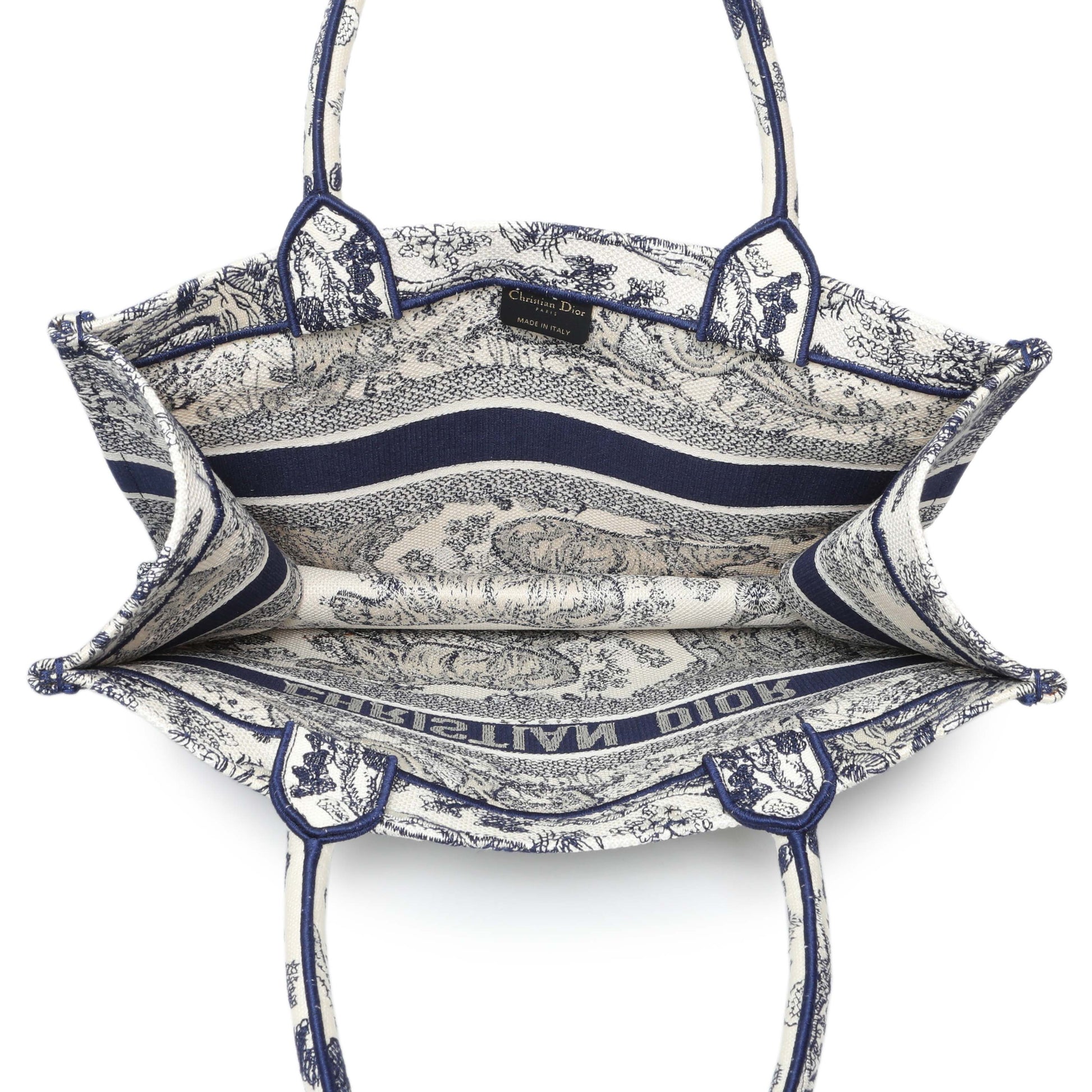 Exclusive Christian Dior Blue Dioriviera Reverse Striped Toile De Jouy Medium Book Tote — Top View