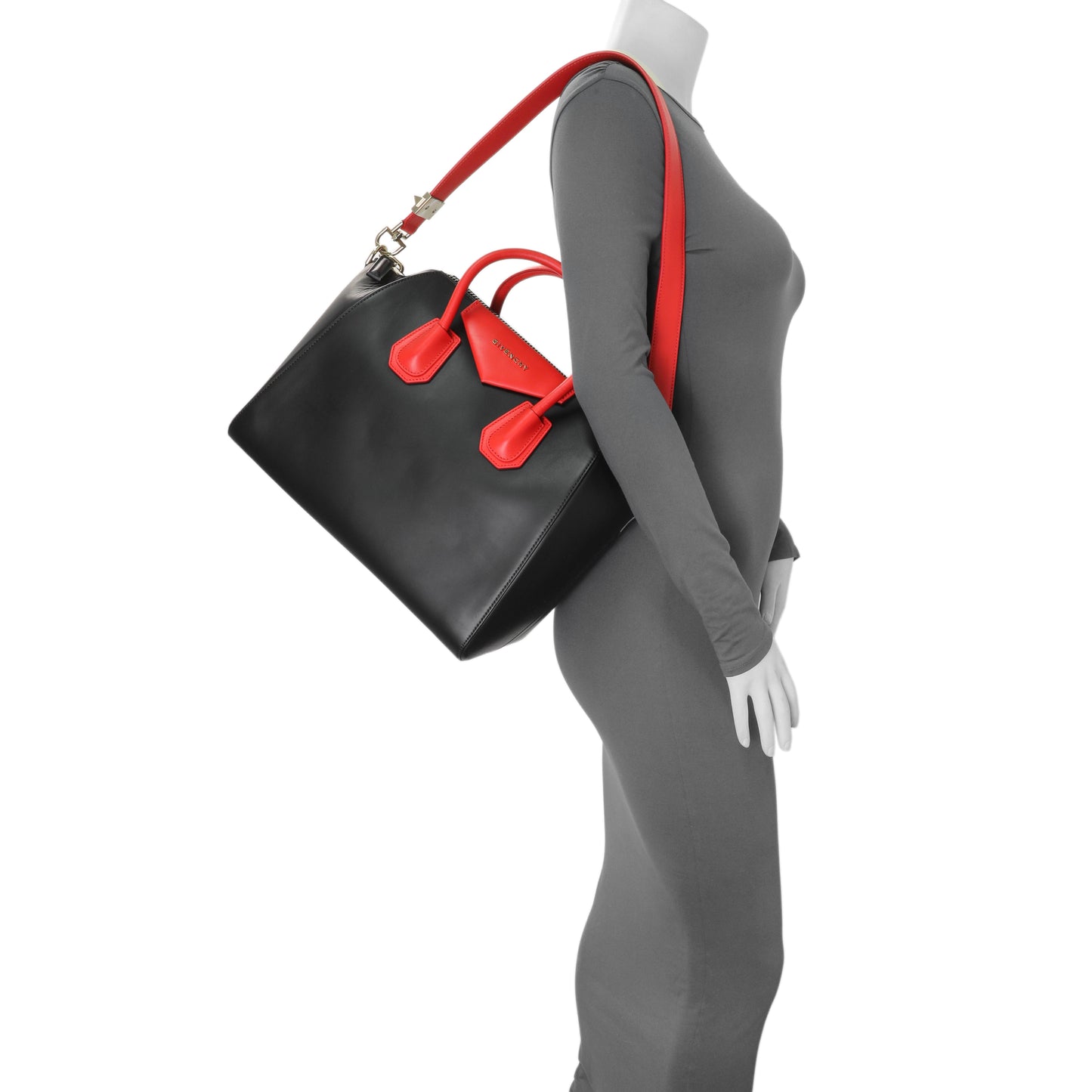 Exclusive Givenchy Black Red Calfskin Medium Antigona Tote — Alternate View 11