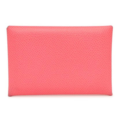 Exclusive Hermes Rose Azalee Epsom Calvi Card Case — Front View