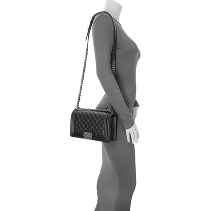 Exclusive Chanel Black Quilted Caviar Medium Boy Flap — Alternate View 12