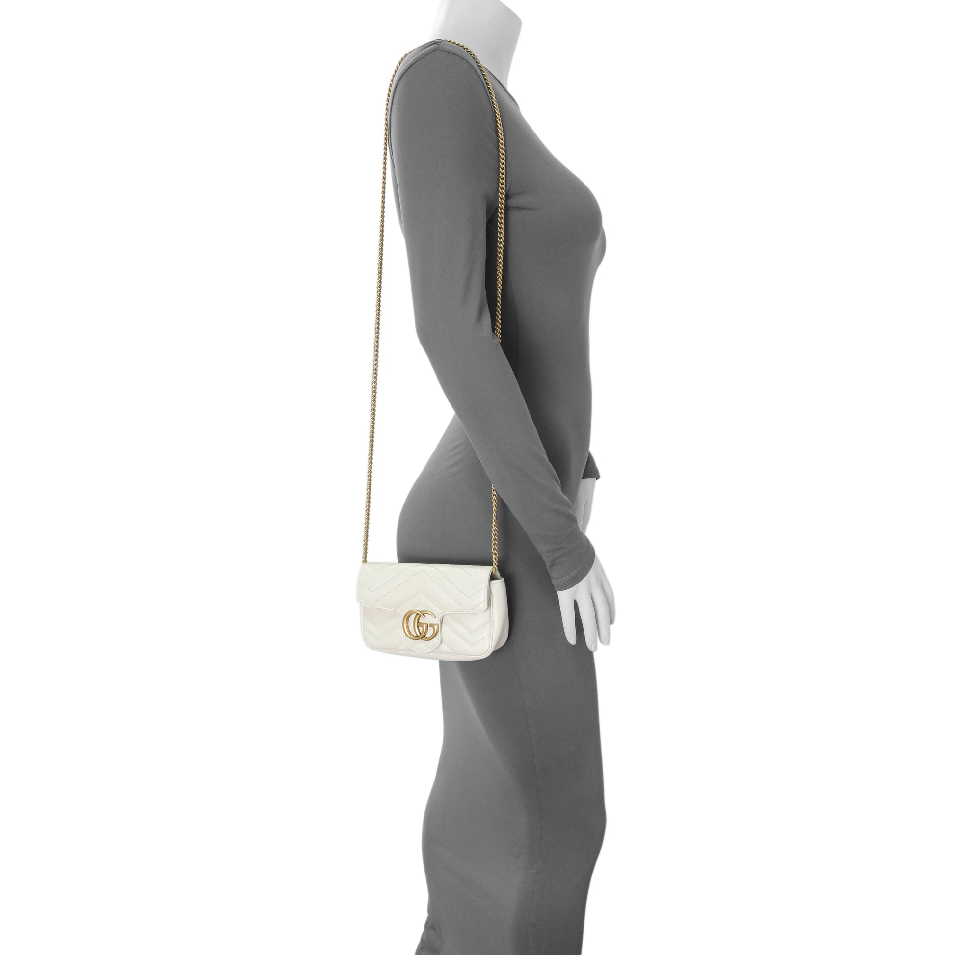 Exclusive Gucci White Calfskin Matelasse Super Mini GG Marmont Shoulder Bag — Alternate View 7