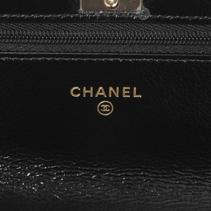 Exclusive Chanel Black Quilted Crumpled Lambskin Pearl Top Handle Wallet on Chain WOC — Detail View