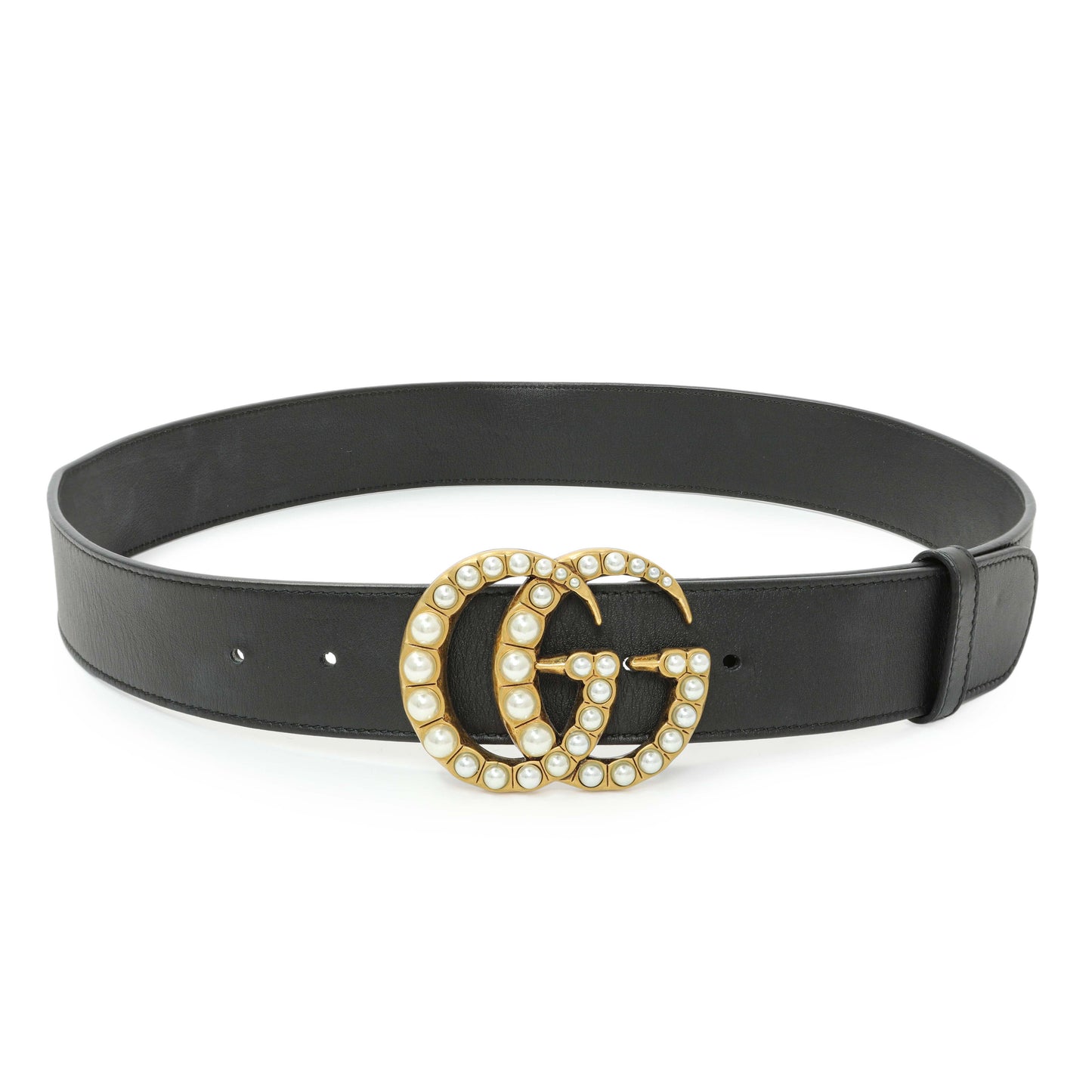 Exclusive Gucci Black Moon Calfskin Pearl Double G 40mm Belt — Front View