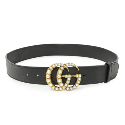 Exclusive Gucci Black Moon Calfskin Pearl Double G 40mm Belt — Front View