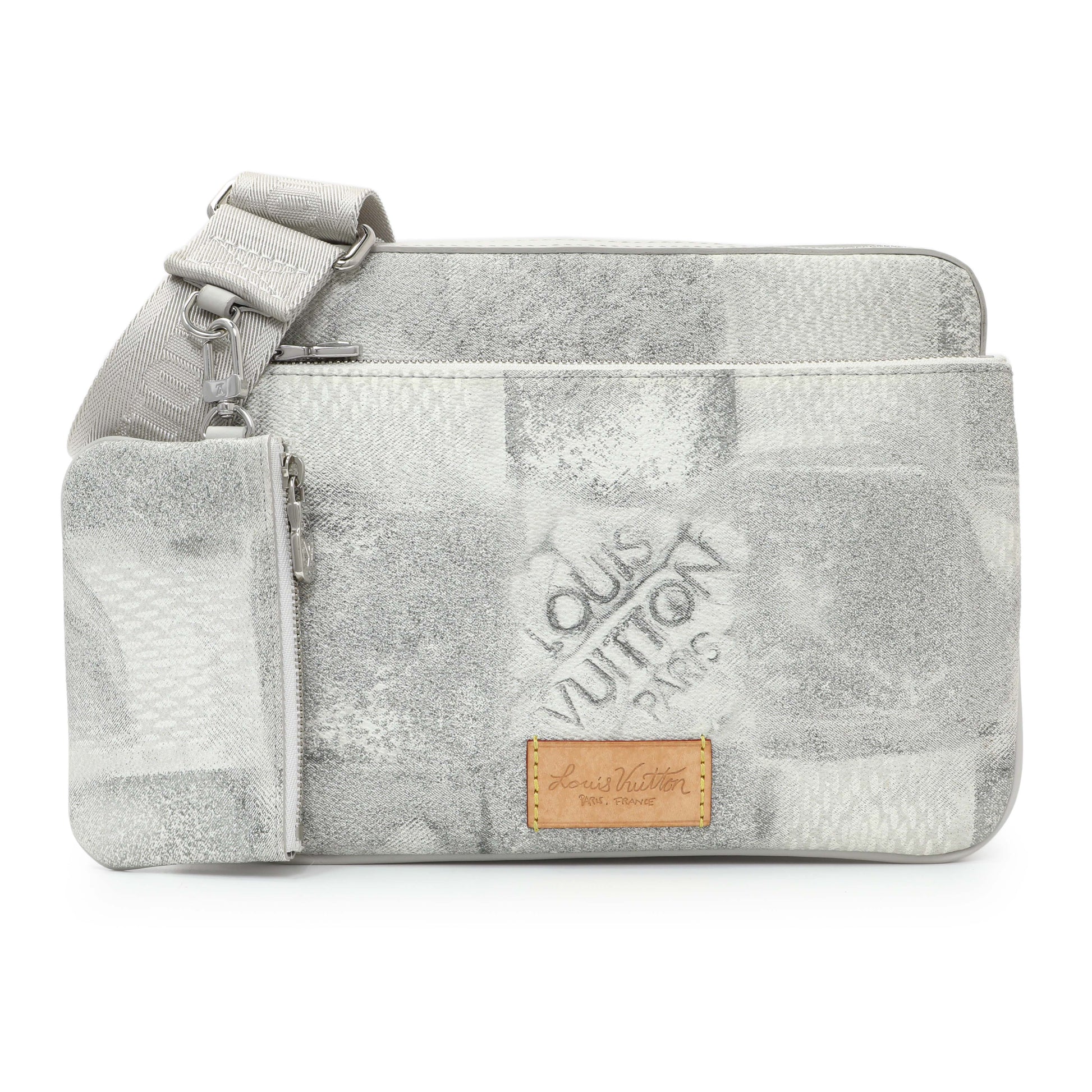 Exclusive Louis Vuitton Stone Grey Damier Salt Trio Messenger — Front View
