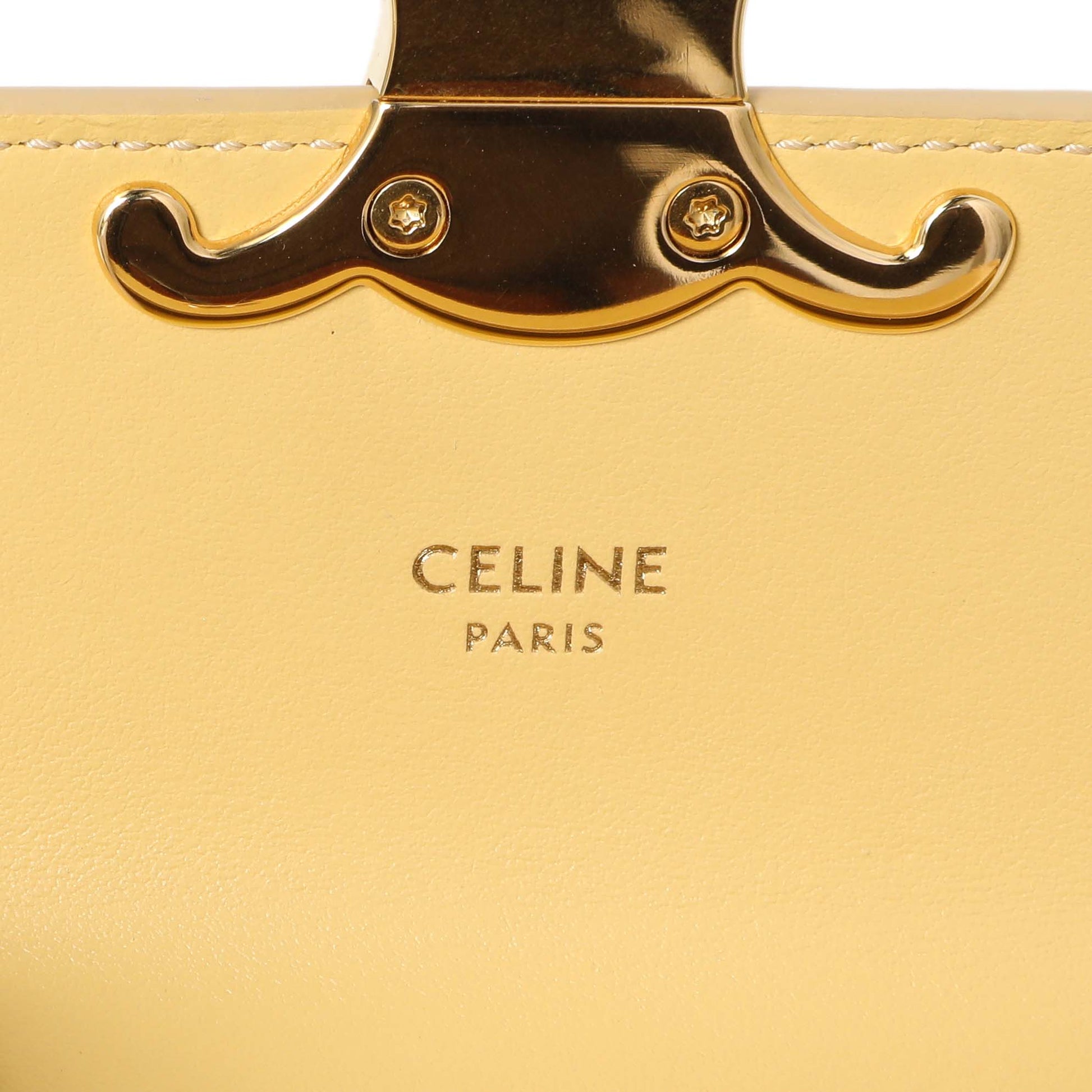 Exclusive Celine Light Yellow Shiny Calfskin Mini Claude — Lifestyle View