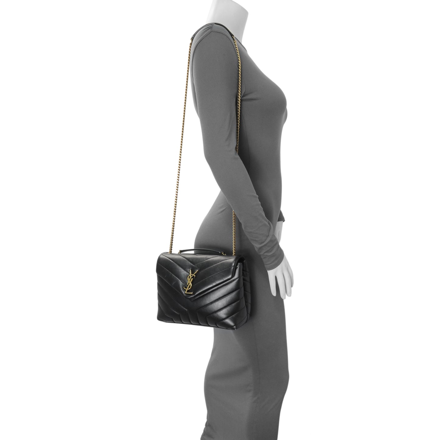 Exclusive Saint Laurent Black Calfskin Loulou Chain Satchel Small — Alternate View 11