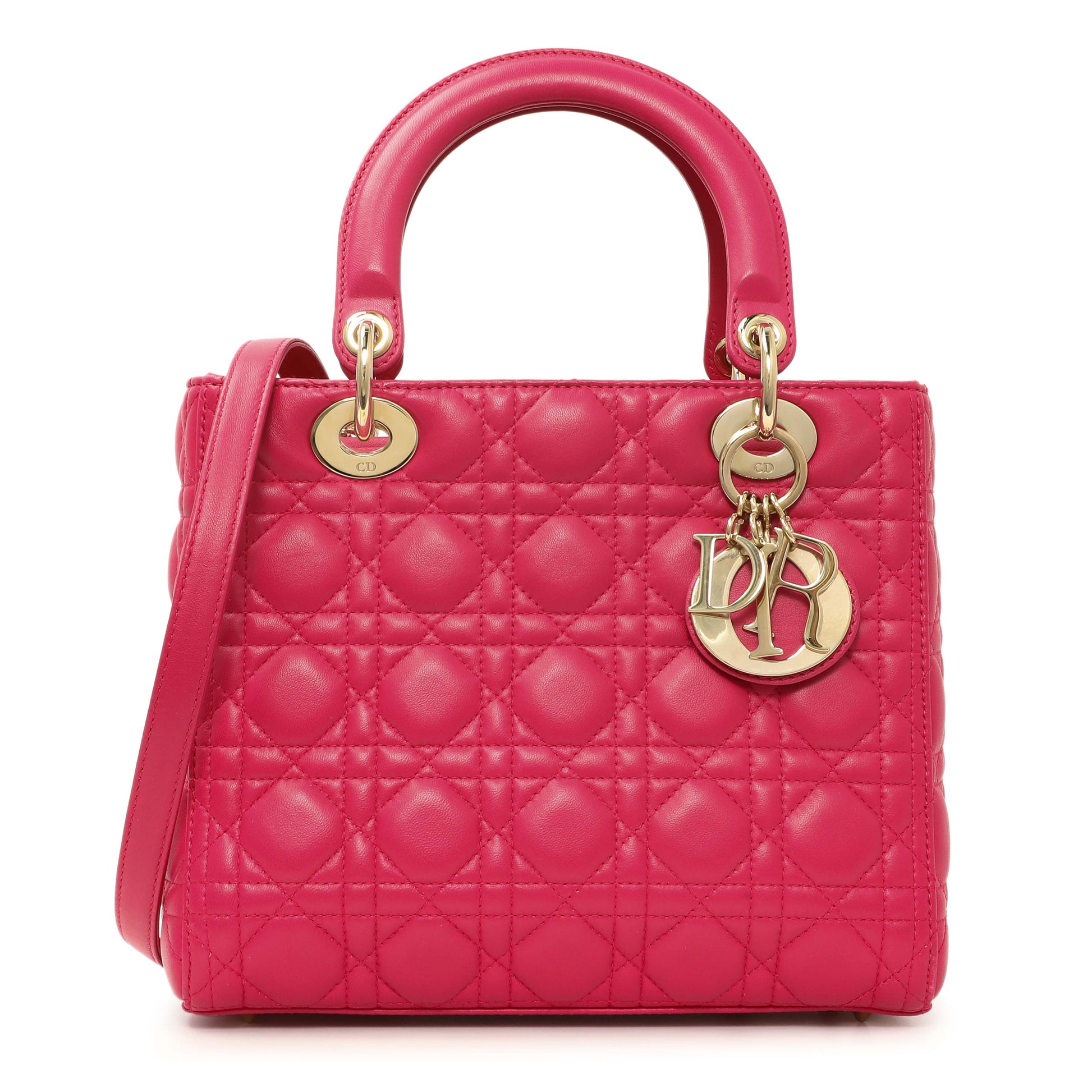 Exclusive Christian Dior Pink Lambskin Cannage Medium Lady Dior — Front View